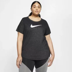 Plus Size Nike Dri-FIT Training Swoosh Logo Tee -Nike Clothing store 3794271 Black Heather