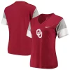 Women's Nike Crimson/White Oklahoma Sooners Breathe Team Sleeve Performance V-Neck T-Shirt