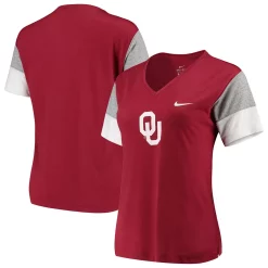 Women's Nike Crimson/White Oklahoma Sooners Breathe Team Sleeve Performance V-Neck T-Shirt