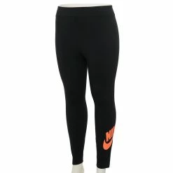 Plus Size Nike Sportswear Essential High-Waisted Leggings -Nike Clothing store 4509275 Black Bright Mango