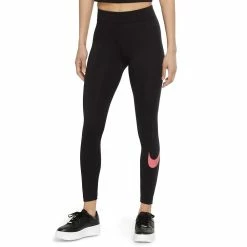 Plus Size Nike Sportswear Essential Swoosh Midrise Leggings -Nike Clothing store 4511122 Black Archaeo Pink