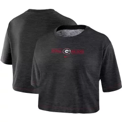 Women's Nike Black Georgia Bulldogs Slub Performance Crop Top T-Shirt