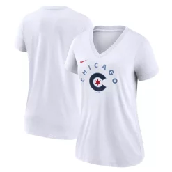 Women's Nike White Chicago Cubs City Connect Tri-Blend V-Neck T-Shirt