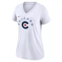 Women's Nike White Chicago Cubs City Connect Tri-Blend V-Neck T-Shirt -Nike Clothing store 4766616 ALT2