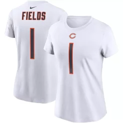 Women's Nike Justin Fields White Chicago Bears Player Name & Number T-Shirt
