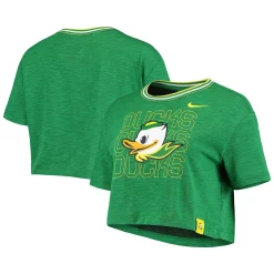 Women's Nike Green Oregon Ducks Slub Ringer Performance Cropped T-Shirt