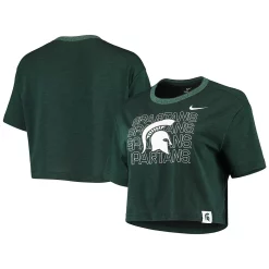 Women's Nike Green Michigan State Spartans Slub Ringer Performance Cropped T-Shirt