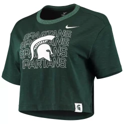 Women's Nike Green Michigan State Spartans Slub Ringer Performance Cropped T-Shirt -Nike Clothing store 4774766 ALT2