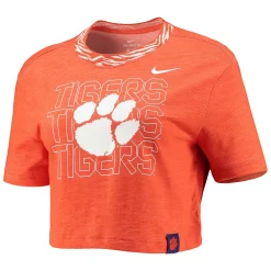 Women's Nike Orange Clemson Tigers Slub Ringer Performance Cropped T-Shirt -Nike Clothing store 4774829 ALT2