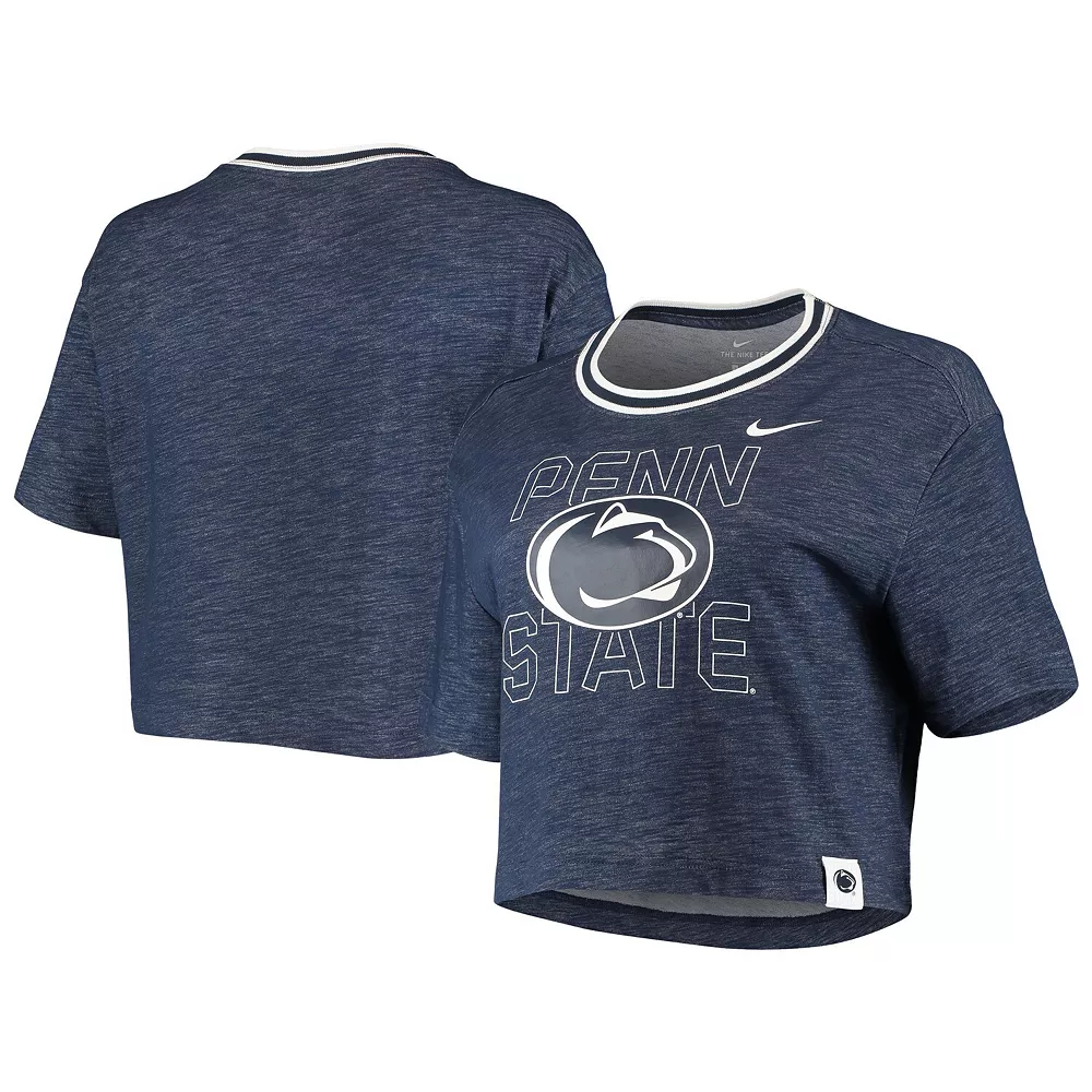 Women's Nike Navy Penn State Nittany Lions Slub Ringer Performance Cropped T-Shirt 2 Women's Nike Navy Penn State Nittany Lions Slub Ringer Performance Cropped T-Shirt - Image 2