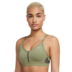 Nike Dri-FIT Indy Light Support Padded V-Neck Sports Bra -Nike Clothing store 4889038 Cargo Khaki