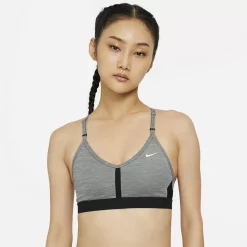 Nike Dri-FIT Indy Light Support Padded V-Neck Sports Bra -Nike Clothing store 4889038 Gray Black White