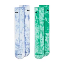 Women's Nike Everyday Plus Cushioned Tie-Dye Crew Socks 2-Pack -Nike Clothing store 4924215 Sapphire Stadium Green