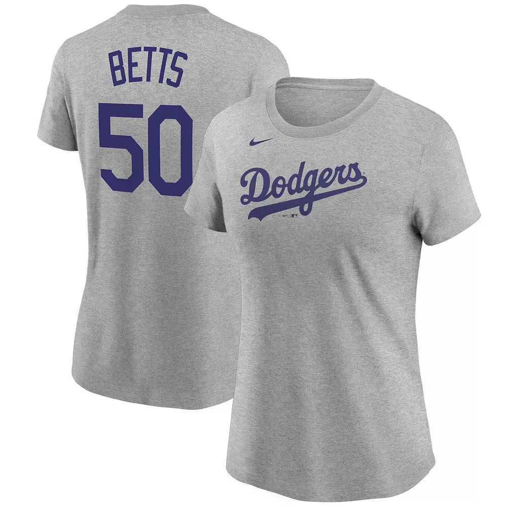 Women's Nike Mookie Betts Heathered Gray Los Angeles Dodgers Name & Number T-Shirt 2 Women's Nike Mookie Betts Heathered Gray Los Angeles Dodgers Name & Number T-Shirt - Image 2