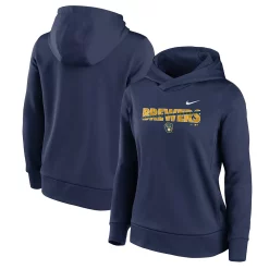 Women's Nike Navy Milwaukee Brewers Club Angle Performance Pullover Hoodie