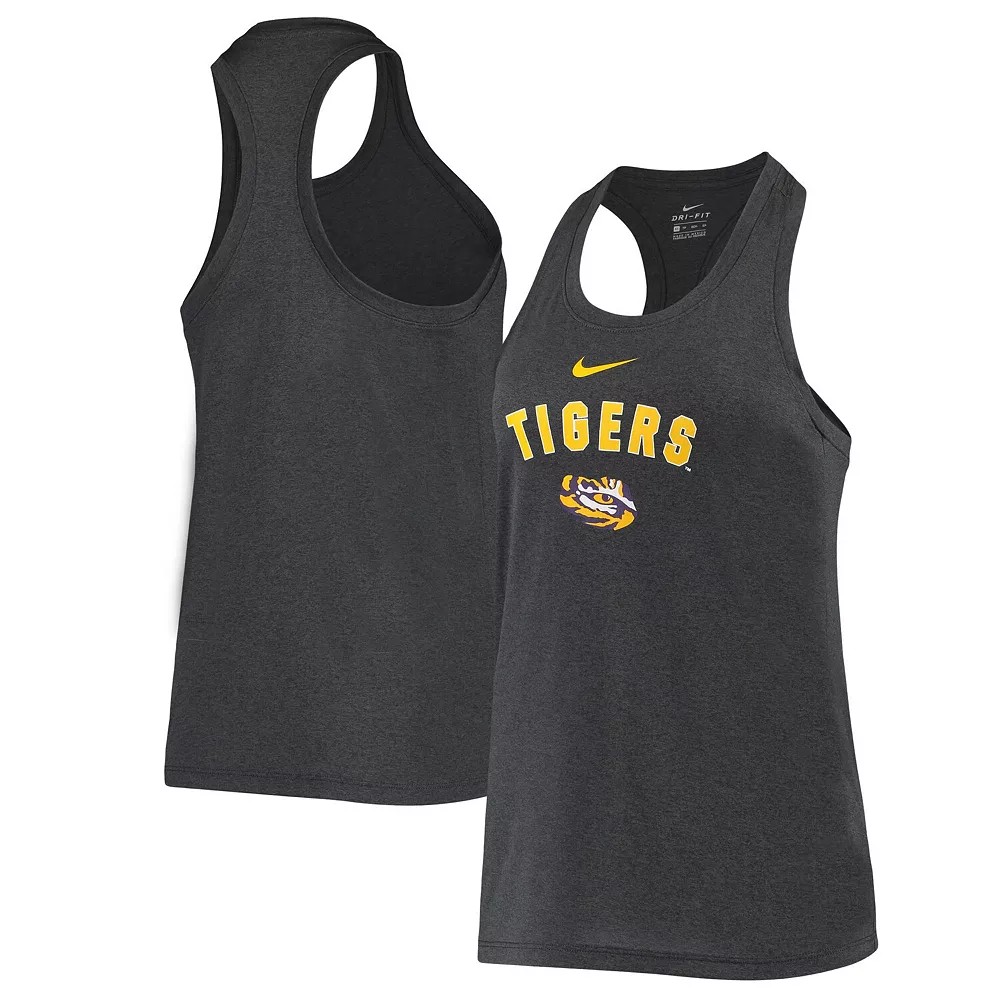 Women's Nike Anthracite LSU Tigers Arch & Logo Classic Performance Tank Top 1 Women's Nike Anthracite LSU Tigers Arch & Logo Classic Performance Tank Top