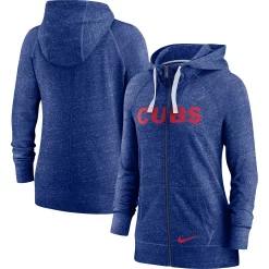 Women's Nike Heathered Royal Chicago Cubs Wordmark Gym Vintage Raglan Full-Zip Hoodie