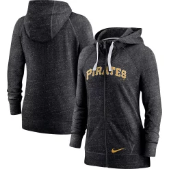 Women's Nike Heathered Black Pittsburgh Pirates Wordmark Gym Vintage Raglan Full-Zip Hoodie