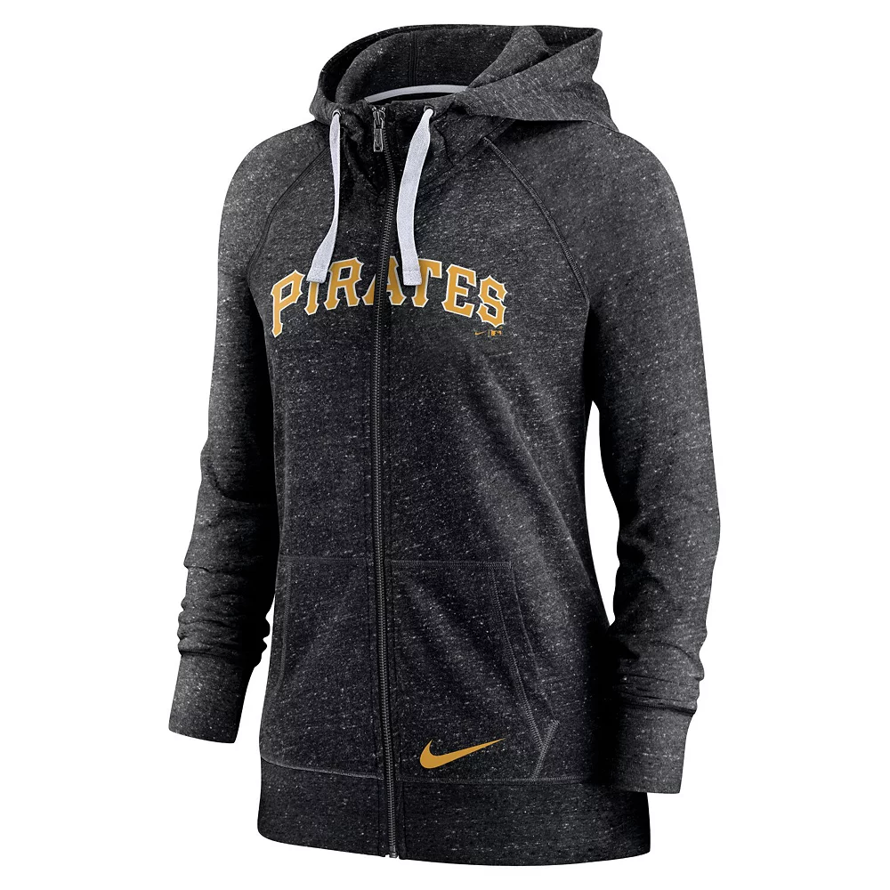 Women's Nike Heathered Black Pittsburgh Pirates Wordmark Gym Vintage Raglan Full-Zip Hoodie 3 Women's Nike Heathered Black Pittsburgh Pirates Wordmark Gym Vintage Raglan Full-Zip Hoodie - Image 3