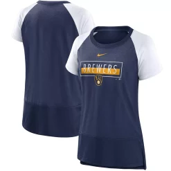 Women's Nike Navy Milwaukee Brewers Team Colors Fashion Performance Tri-Blend Raglan T-Shirt