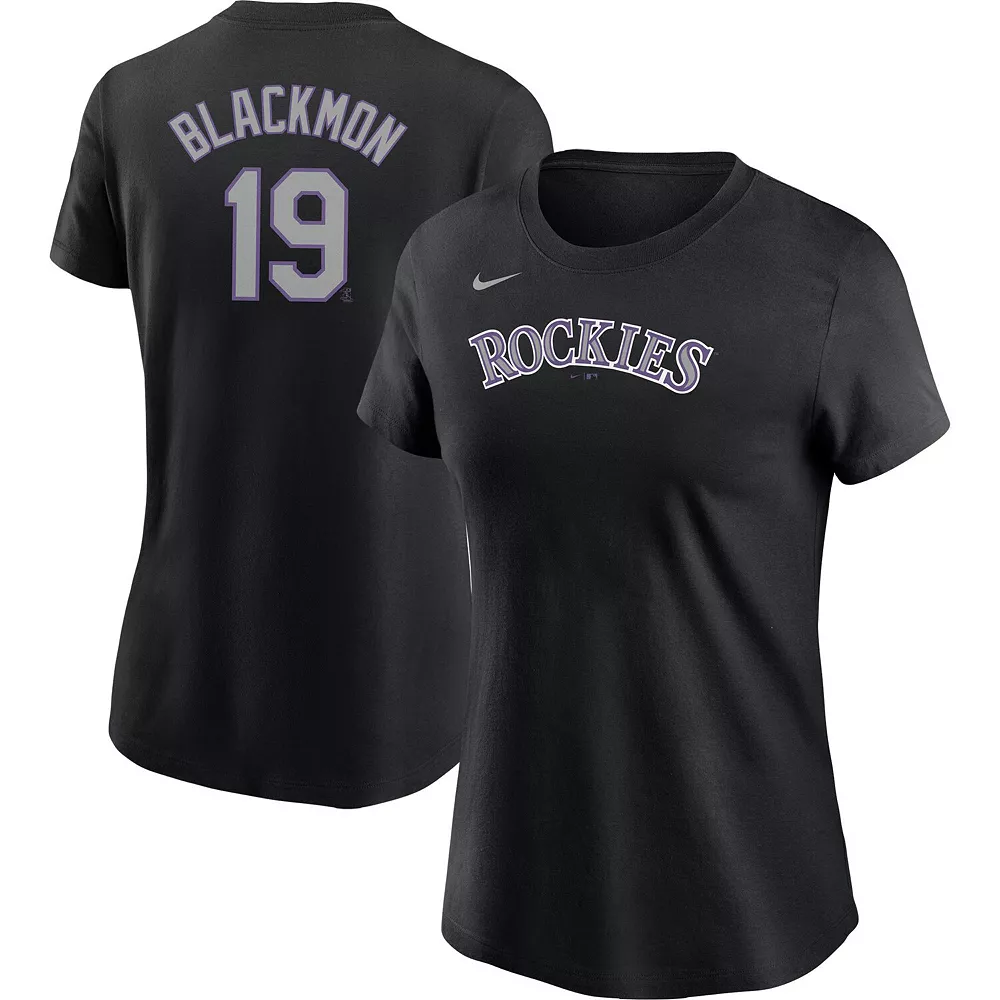 Women's Nike Charlie Blackmon Black Colorado Rockies Name & Number T-Shirt 1 Women's Nike Charlie Blackmon Black Colorado Rockies Name & Number T-Shirt