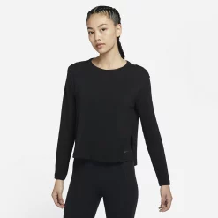 Women's Nike Yoga Dri-FIT Long-Sleeve Top -Nike Clothing store 5160205 Black Gray