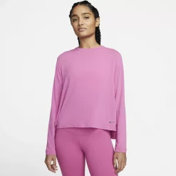 Women's Nike Yoga Dri-FIT Long-Sleeve Top -Nike Clothing store 5160205 Cosmic Fuchsia Gray