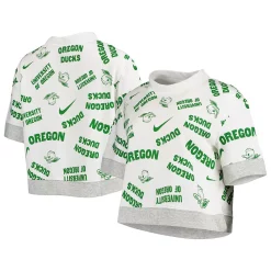 Women's Nike White/Heathered Gray Oregon Ducks Allover Print Trend Cropped Tri-Blend T-Shirt
