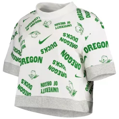 Women's Nike White/Heathered Gray Oregon Ducks Allover Print Trend Cropped Tri-Blend T-Shirt -Nike Clothing store 5372590 ALT2