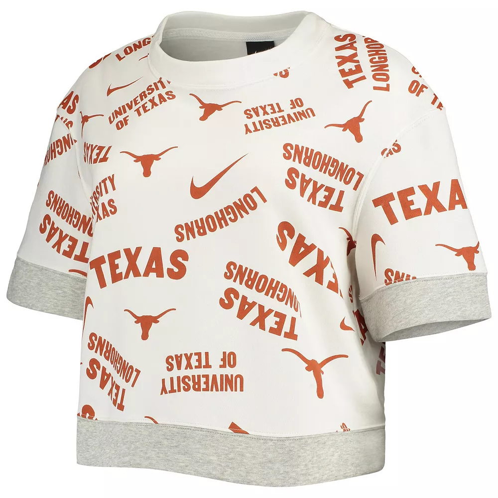 Women's Nike White/Heathered Gray Texas Longhorns Allover Print Trend Cropped Tri-Blend T-Shirt 3 Women's Nike White/Heathered Gray Texas Longhorns Allover Print Trend Cropped Tri-Blend T-Shirt - Image 3