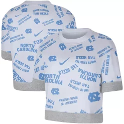Women's Nike White/Heathered Gray North Carolina Tar Heels Allover Print Trend Cropped Tri-Blend T-Shirt