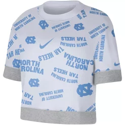 Women's Nike White/Heathered Gray North Carolina Tar Heels Allover Print Trend Cropped Tri-Blend T-Shirt -Nike Clothing store 5384568 ALT2