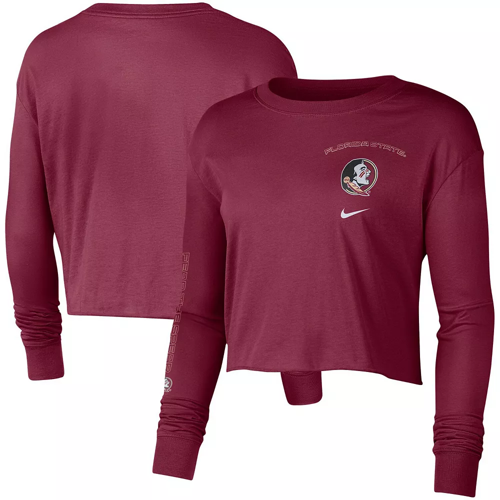 Women's Nike Garnet Florida State Seminoles 2-Hit Cropped Long Sleeve T-Shirt 1 Women's Nike Garnet Florida State Seminoles 2-Hit Cropped Long Sleeve T-Shirt