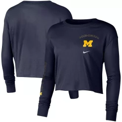 Women's Nike Navy Michigan Wolverines 2-Hit Cropped Long Sleeve T-Shirt