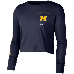 Women's Nike Navy Michigan Wolverines 2-Hit Cropped Long Sleeve T-Shirt -Nike Clothing store 5386880 ALT2