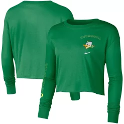 Women's Nike Green Oregon Ducks 2-Hit Cropped Long Sleeve T-Shirt