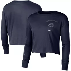 Women's Nike Navy Penn State Nittany Lions 2-Hit Cropped Long Sleeve T-Shirt