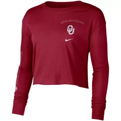 Women's Nike Crimson Oklahoma Sooners 2-Hit Cropped Long Sleeve T-Shirt -Nike Clothing store 5387632 ALT2