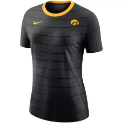 Women's Nike Black Iowa Hawkeyes Striped Ringer Tri-Blend T-Shirt -Nike Clothing store 5388101 ALT2