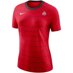 Women's Nike Scarlet Ohio State Buckeyes Striped Ringer Tri-Blend T-Shirt -Nike Clothing store 5391296 ALT2