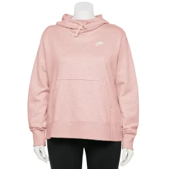 Plus Size Nike Sportswear Club Fleece Funnel-Neck Hoodie -Nike Clothing store 5581019 Pink Oxford