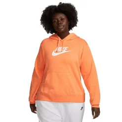 Plus Size Nike Sportwear Club Fleece Hoodie -Nike Clothing store 5581023 Orange Trance