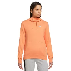 Women's Nike Sportswear Club Fleece Funnel-Neck Hoodie -Nike Clothing store 5583212 Orange Heather