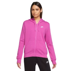 Women's Nike Sportswear Club Fleece Full-Zip Hoodie -Nike Clothing store 5583236 Active Fuchsia