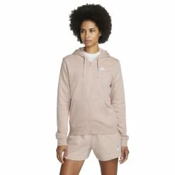 Women's Nike Sportswear Club Fleece Full-Zip Hoodie -Nike Clothing store 5583236 Pink Oxford