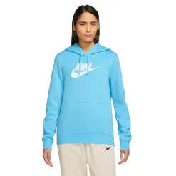 Women's Nike Sportswear Club Fleece Hoodie -Nike Clothing store 5583586 Baltic Blue