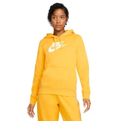 Women's Nike Sportswear Club Fleece Hoodie -Nike Clothing store 5583586 Yellow Ochre