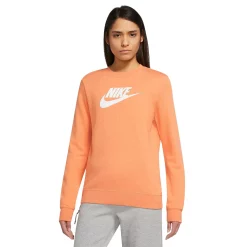 Women's Nike Sportswear Club Fleece Crewneck Sweatshirt -Nike Clothing store 5583707 Orange Heather