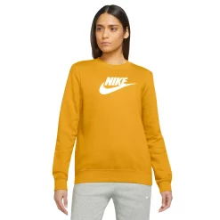 Women's Nike Sportswear Club Fleece Crewneck Sweatshirt -Nike Clothing store 5583707 Yellow Ochre