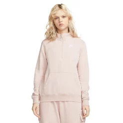 Women's Nike Sportswear Club Fleece Quarter-Zip Sweatshirt -Nike Clothing store 5583716 Pink Oxford